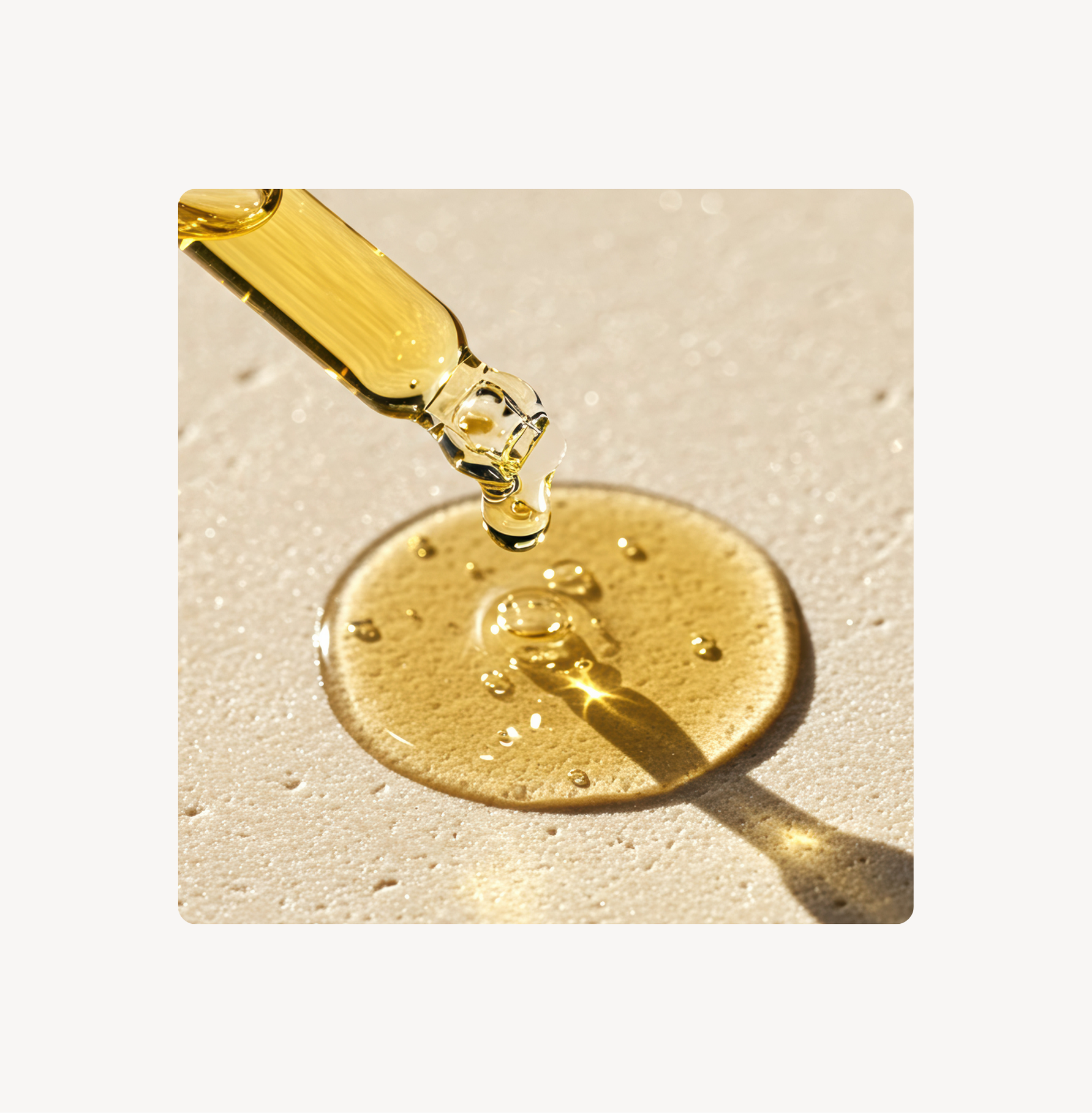 Pipette tropft Öl – Symbol für Lipide in der Hautbarriere wie Ceramide, Cholesterin und Fettsäuren, die die Haut schützen und geschmeidig halten.